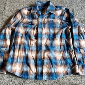 Mens large LL Bean button up flannel, blue orange